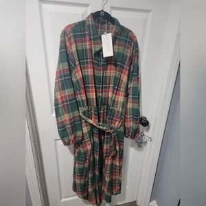 Plaid Button Detail Pocket Belted Arc Hem Dress